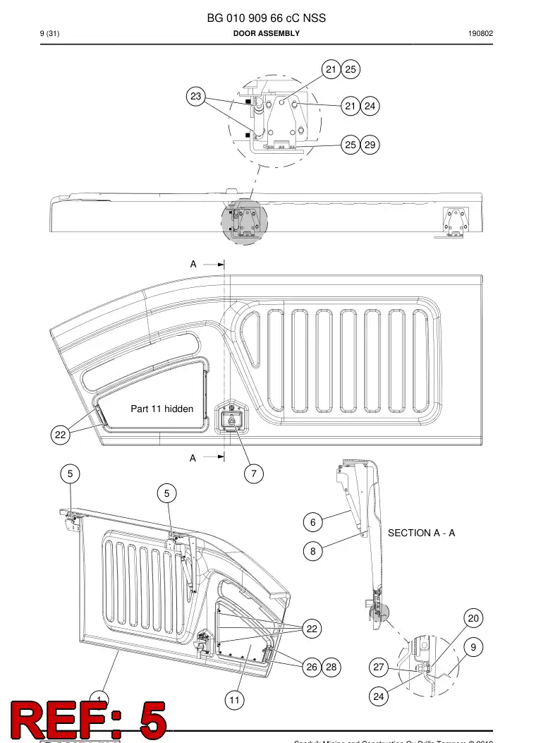 BG01020537a BG 010 205 37a Hinge - Sandvik Technical Drawing