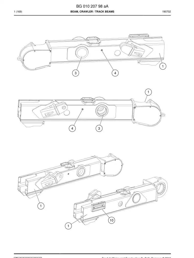 BG01020798a BG 010 207 98a Beam, Crawler - Sandvik Technical Drawing