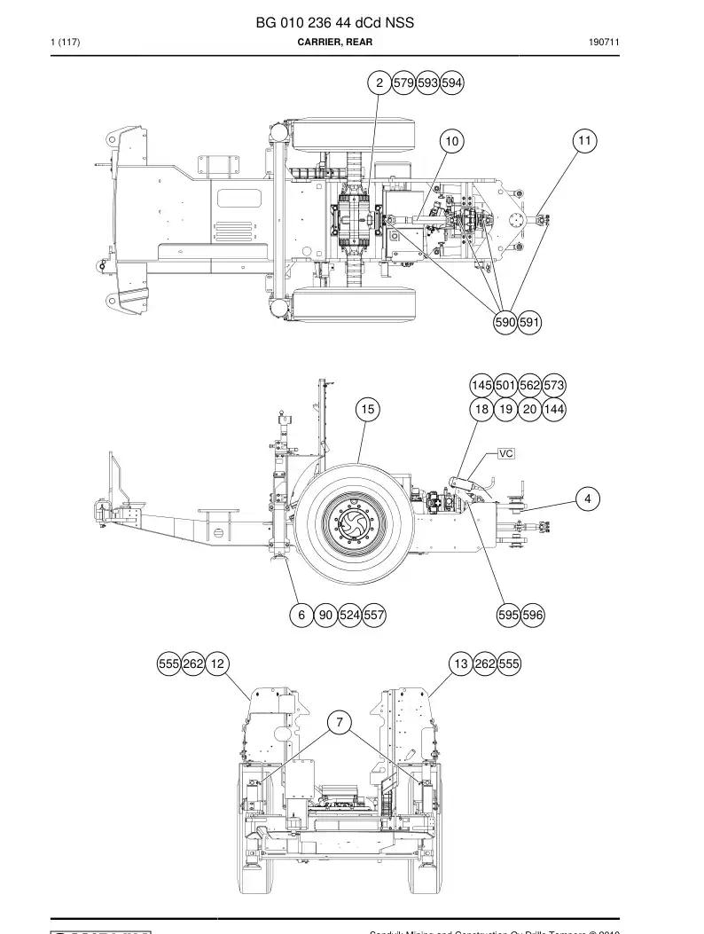 BG01023644d BG 010 236 44d Carrier, Rear - Sandvik Technical Drawing