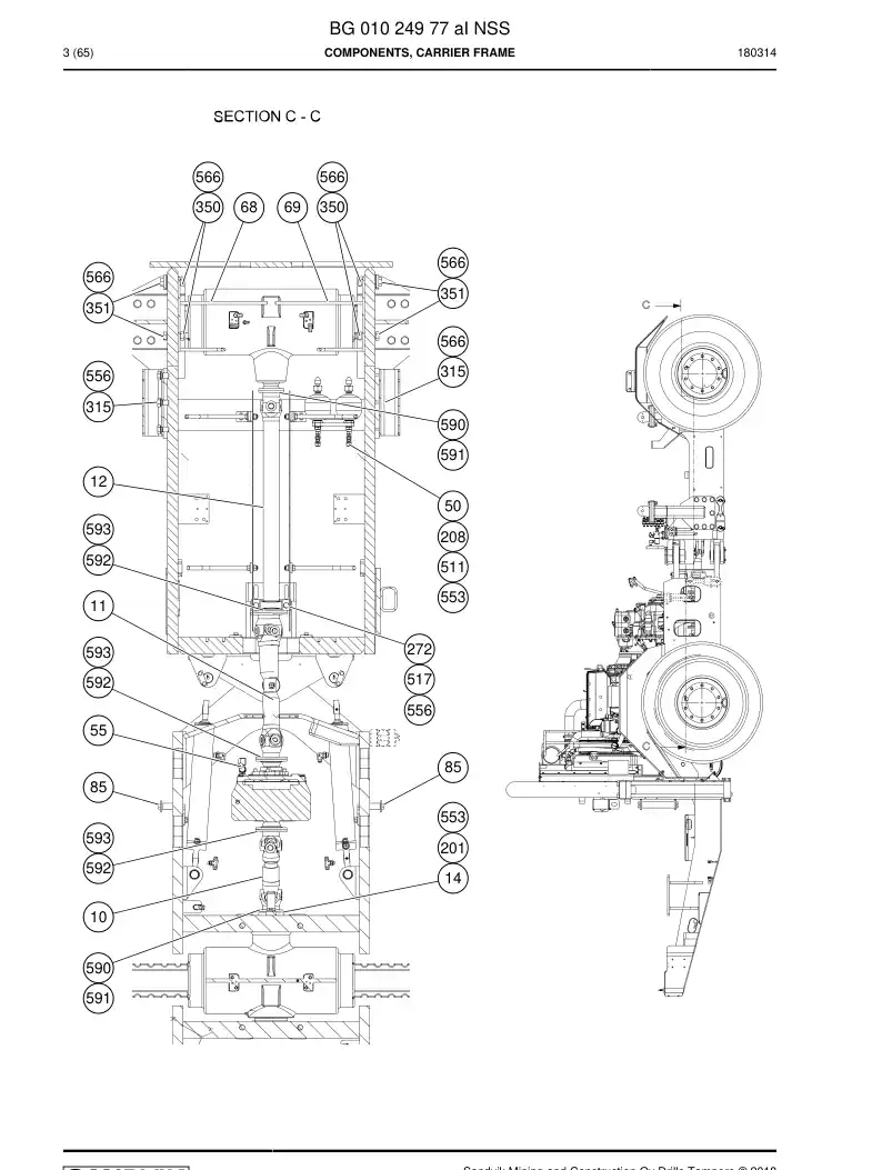 BG01024977a BG 010 249 77a Components, Carrier Frame - Sandvik Technical Drawing