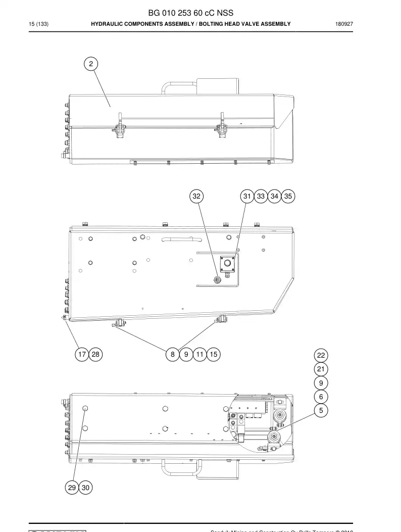 BG01025360c BG 010 253 60c Hydraulic Components Assembly - Sandvik Technical Drawing