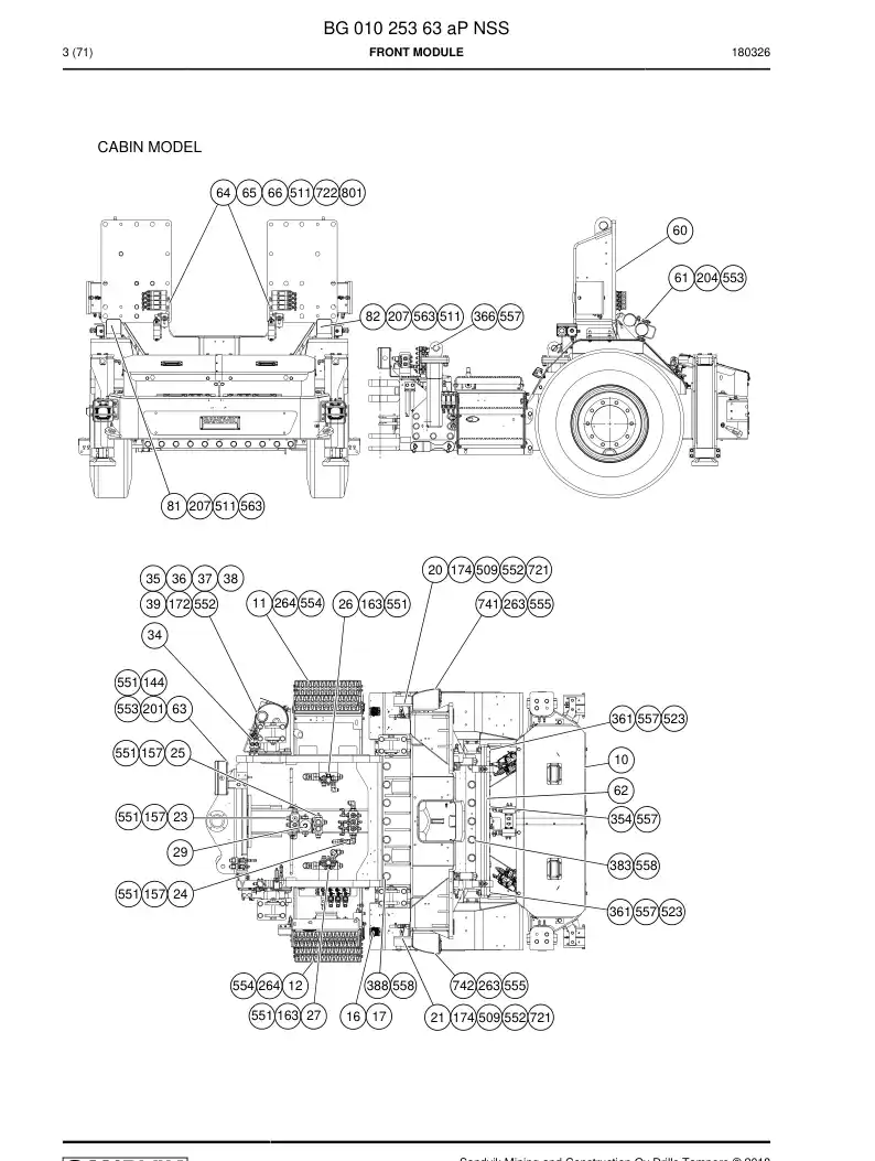 BG01025363a BG 010 253 63a Front module - Sandvik Technical Drawing
