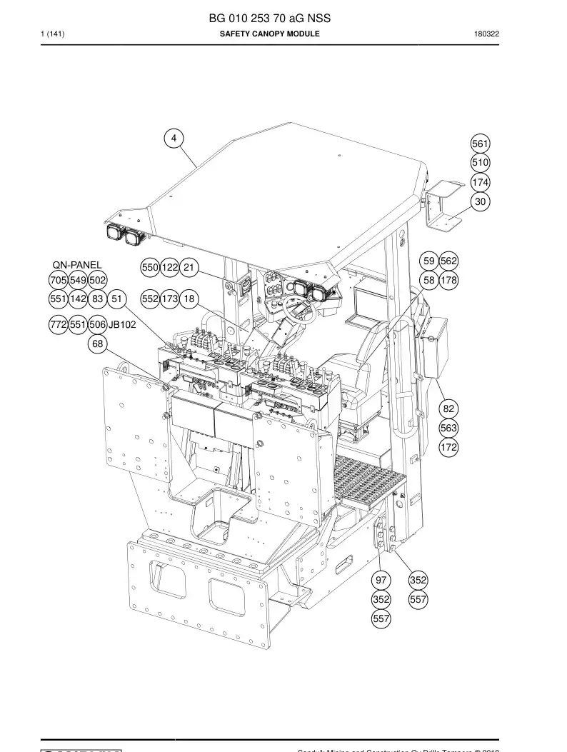 BG01025370a BG 010 253 70a Safety canopy module - Sandvik Technical Drawing