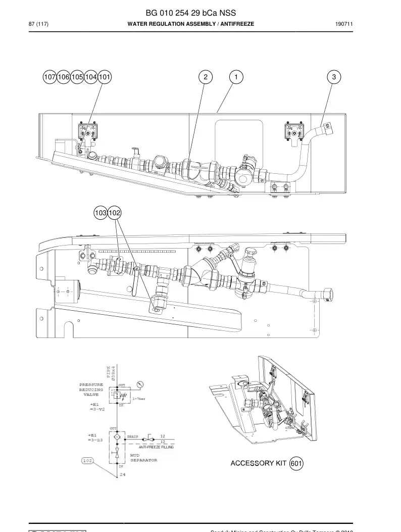BG01025429b BG 010 254 29b Water Regulation Assembly - Sandvik Technical Drawing