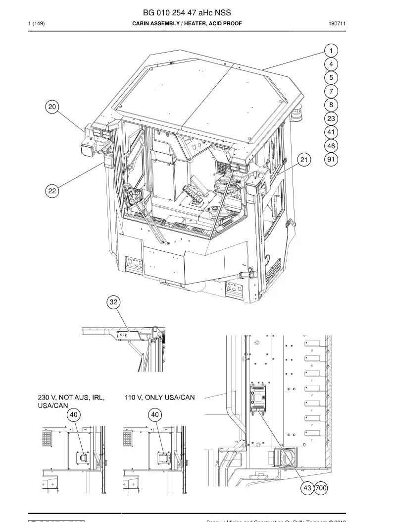 BG01025447a BG 010 254 47a Cabin Assembly - Sandvik Technical Drawing