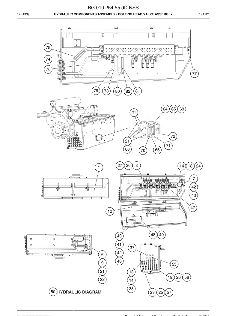 BG01025455d BG 010 254 55d Hydraulic Components Assembly - Sandvik Technical Drawing