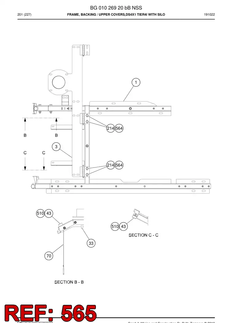 BG01026972a BG 010 269 72a Frame, Backing - Sandvik Technical Drawing