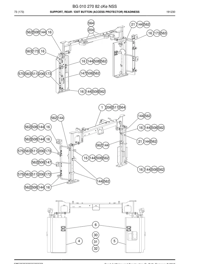 BG01027082c BG 010 270 82c Support, Rear - Sandvik Technical Drawing