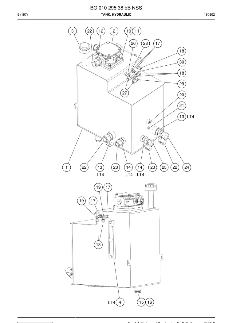 BG01029538b BG 010 295 38b Tank, Hydraulic - Sandvik Technical Drawing