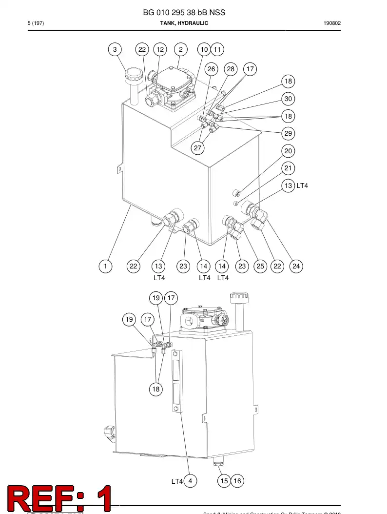 BG01029565b BG 010 295 65b Tank, Hydraulic - Sandvik Technical Drawing