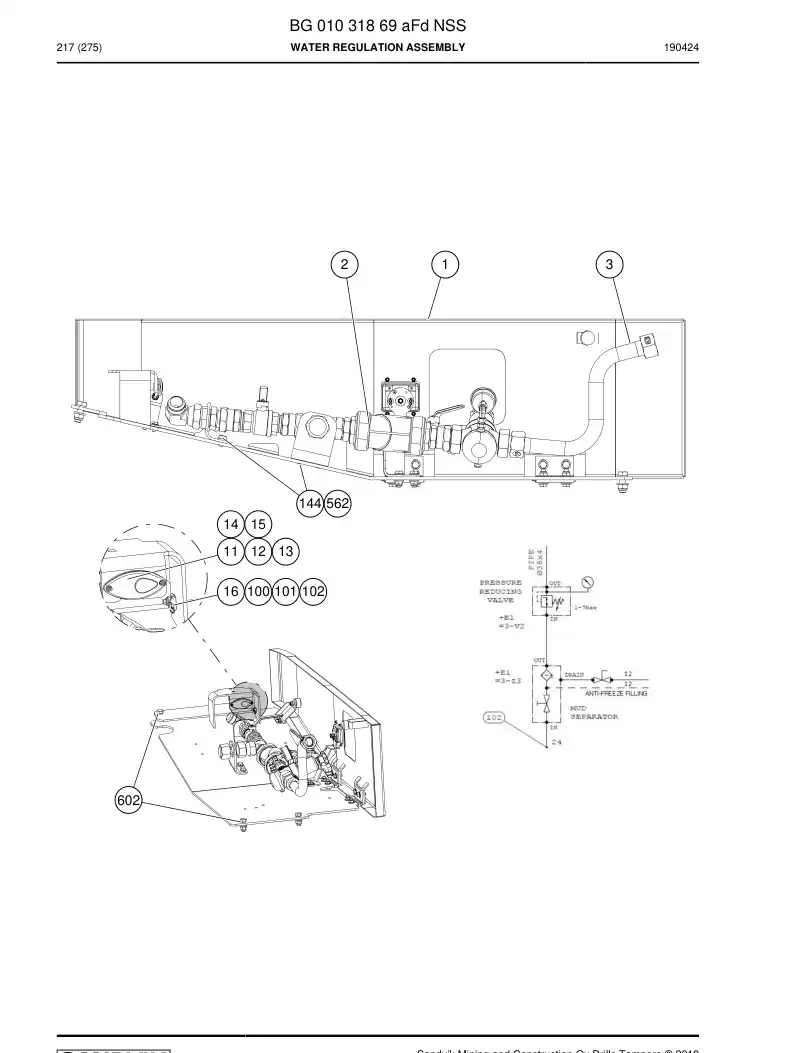 BG01031869a BG 010 318 69a Water Regulation Assembly - Sandvik Technical Drawing