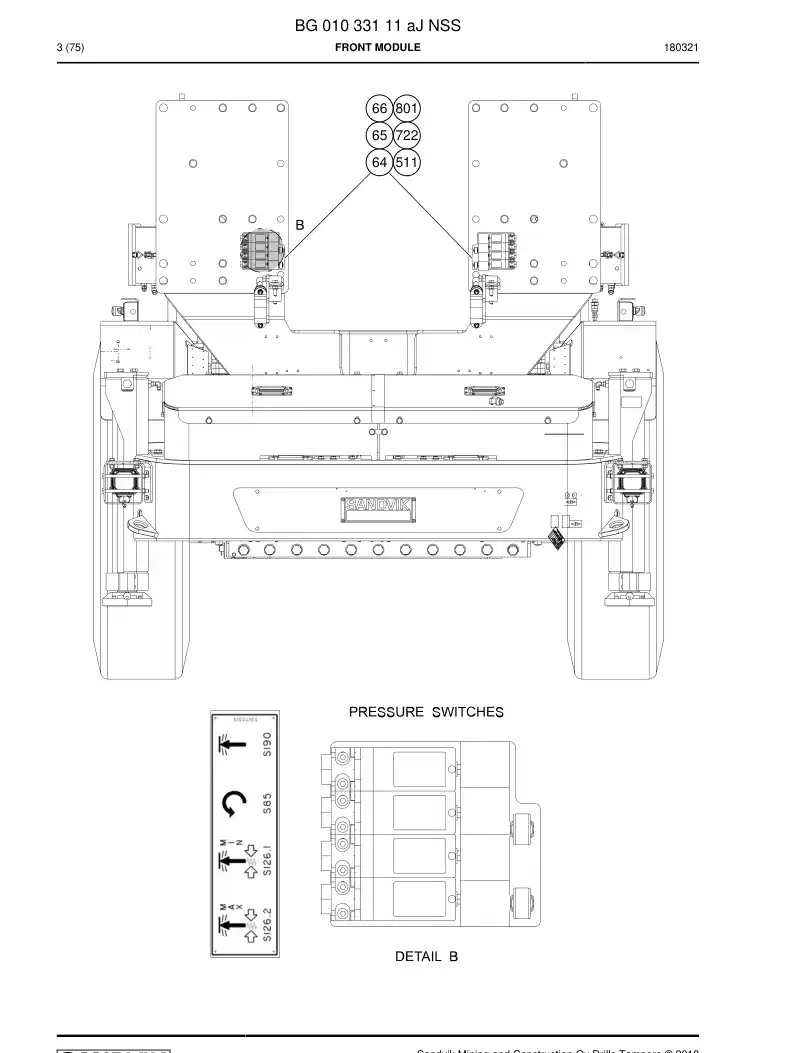 BG01033111a BG 010 331 11a Front module - Sandvik Technical Drawing