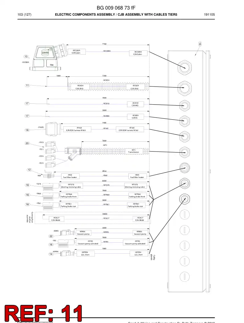 BG01035075c BG 010 350 75c Wiring Harness Assembly - Sandvik Technical Drawing