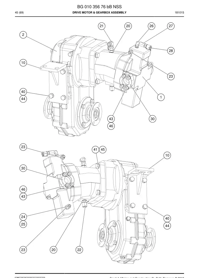BG01035676d BG 010 356 76d Drive Motor & Gearbox Assembly - Sandvik Technical Drawing