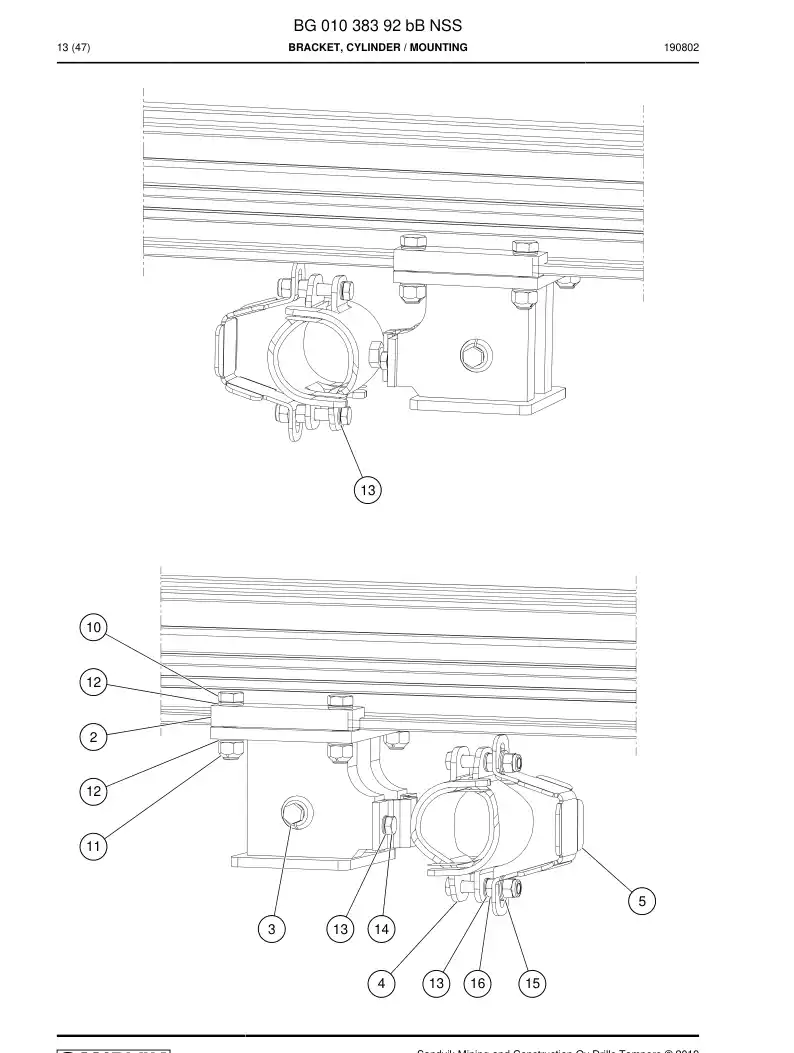 BG01038392b BG 010 383 92b Bracket, Cylinder - Sandvik Technical Drawing