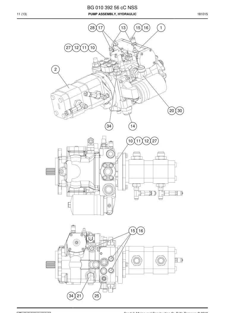 BG01039256c BG 010 392 56c Pump Assembly, Hydraulic - Sandvik Technical Drawing