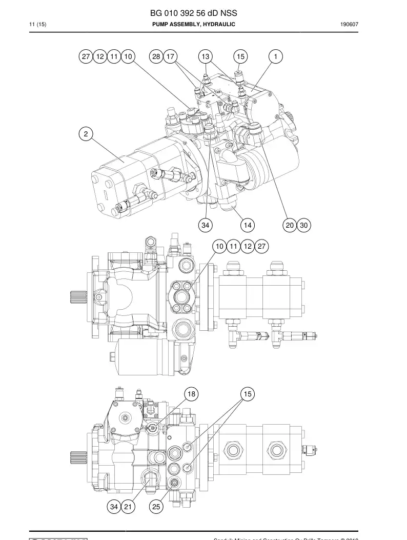 BG01039256d BG 010 392 56d Pump Assembly, Hydraulic - Sandvik Technical Drawing