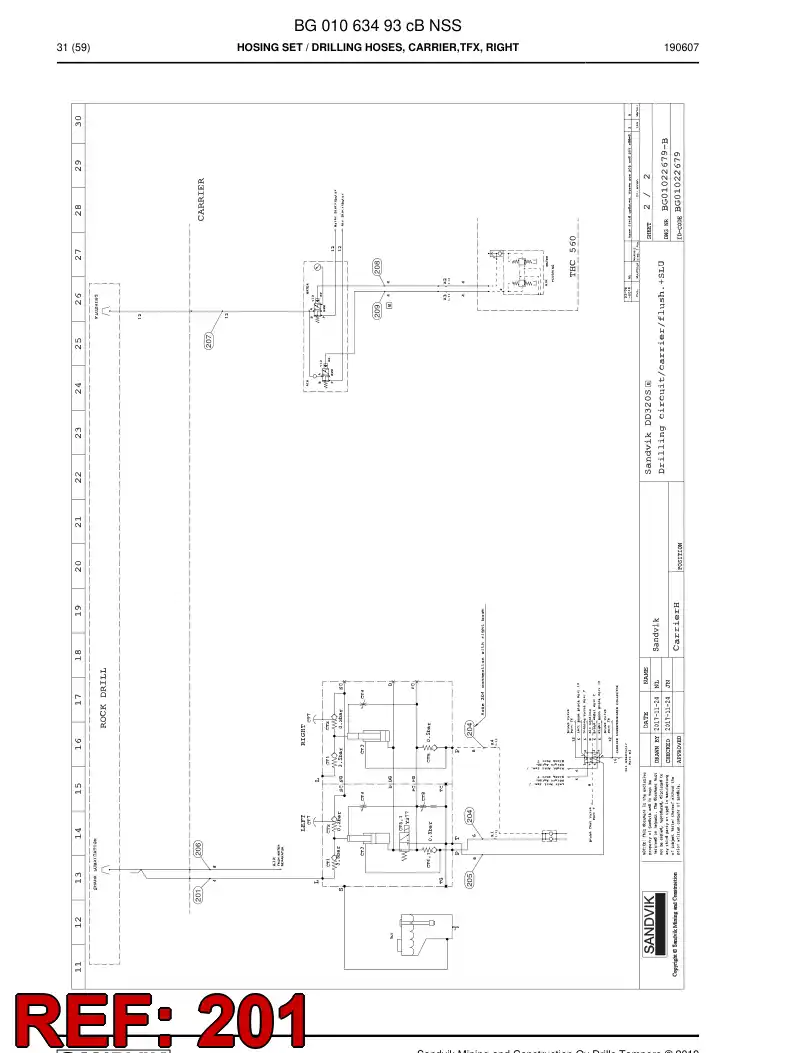 BG01039331a BG 010 393 31a Hose Assembly, Hydraulic - Sandvik Technical Drawing