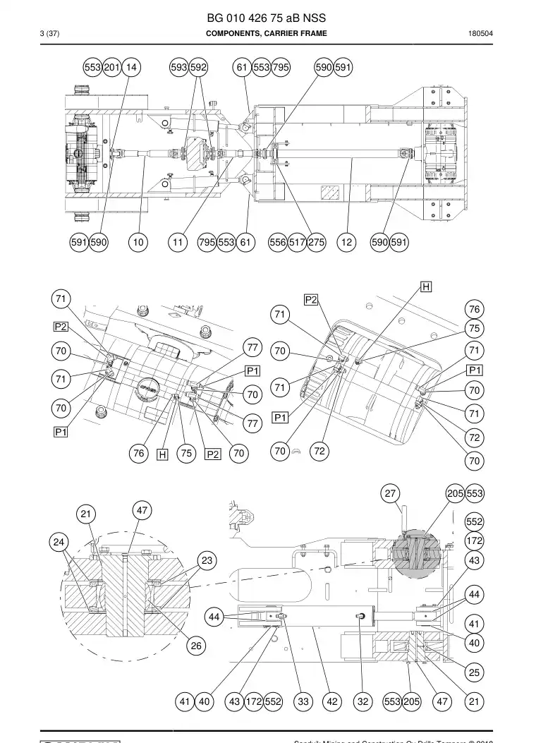 BG01042675a BG 010 426 75a Components, Carrier Frame - Sandvik Technical Drawing