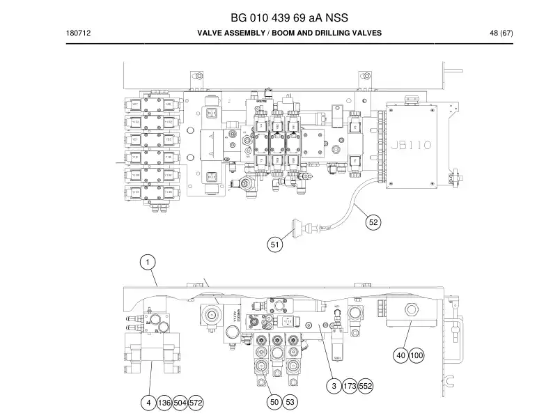 BG01043969a BG 010 439 69a Valve Assembly - Sandvik Technical Drawing
