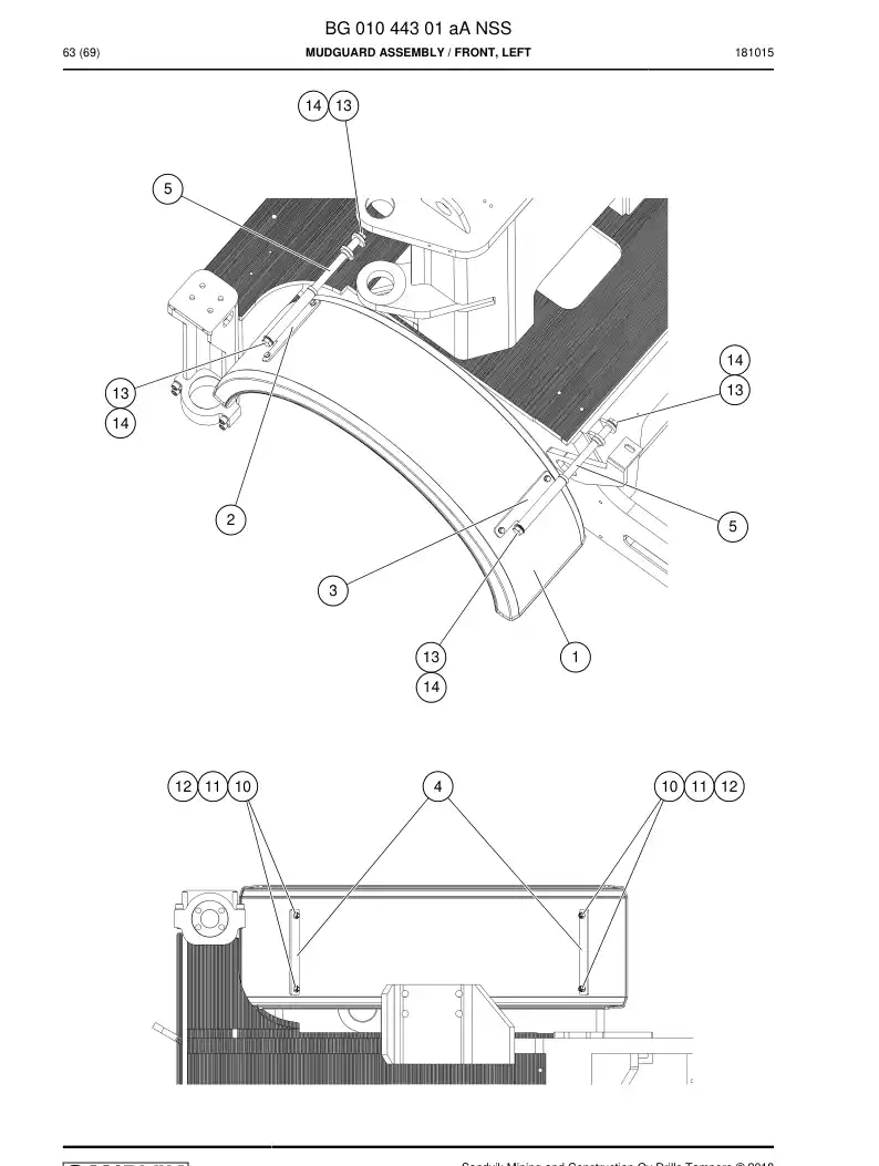 BG01044301a BG 010 443 01a Mudguard Assembly - Sandvik Technical Drawing