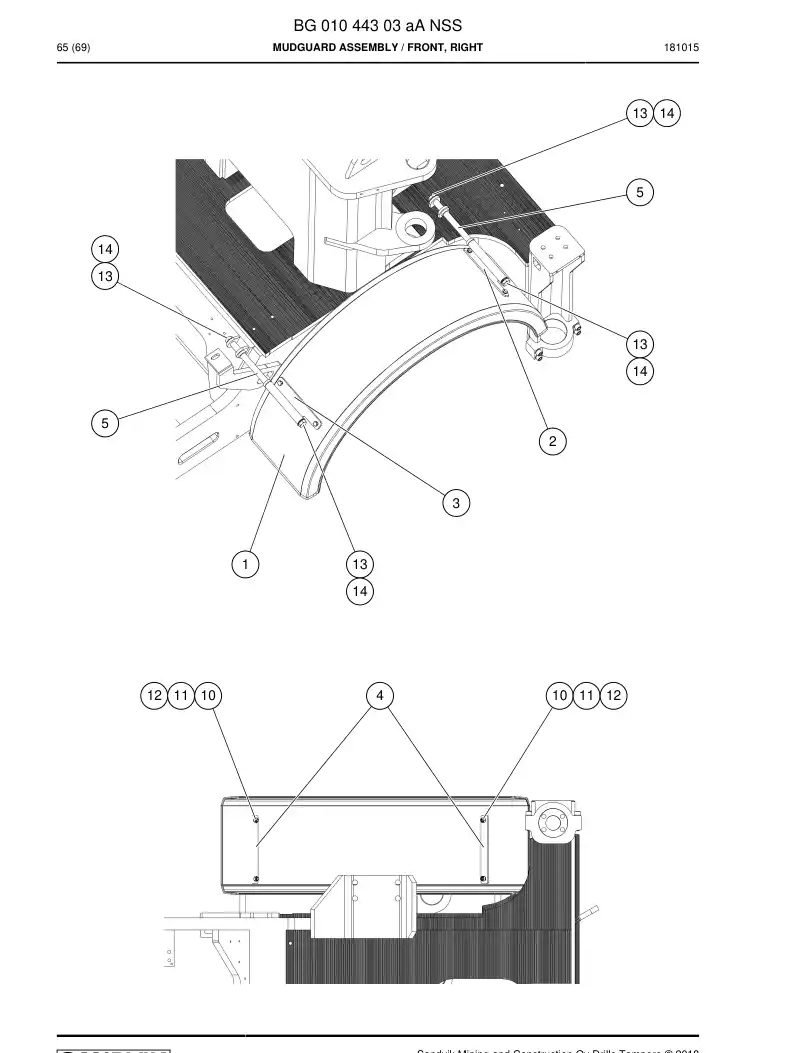 BG01044303a BG 010 443 03a Mudguard Assembly - Sandvik Technical Drawing
