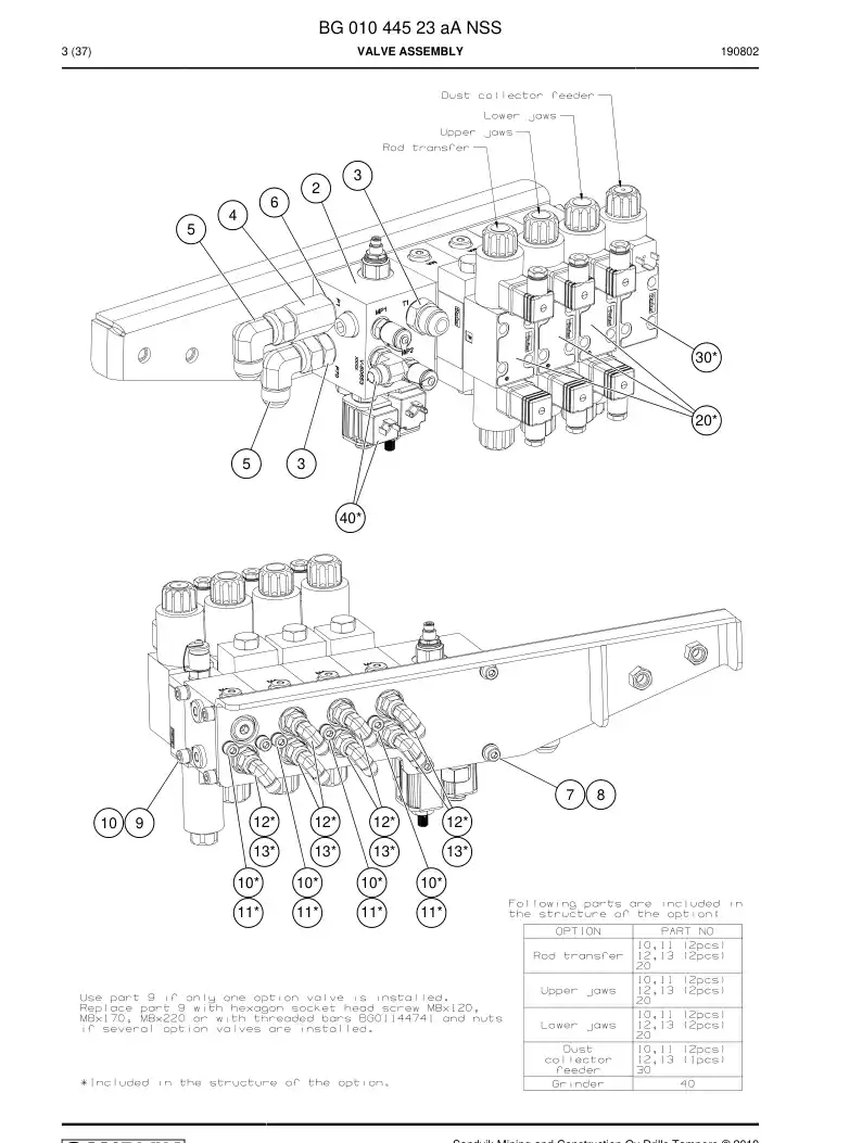 BG01044523a BG 010 445 23a Valve Assembly - Sandvik Technical Drawing