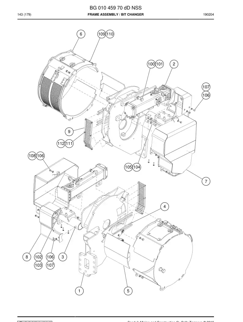 BG01045970d BG 010 459 70d Frame Assembly - Sandvik Technical Drawing