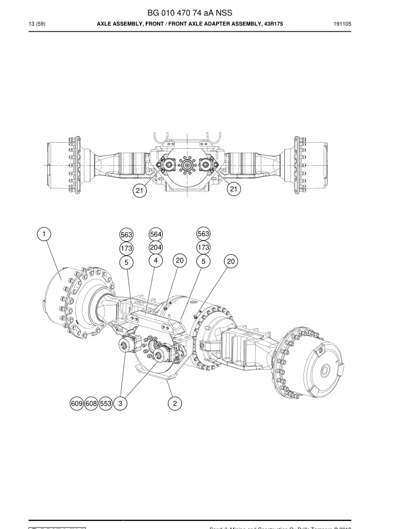 BG01047074a BG 010 470 74a Axle Assembly, Front - Sandvik Technical Drawing