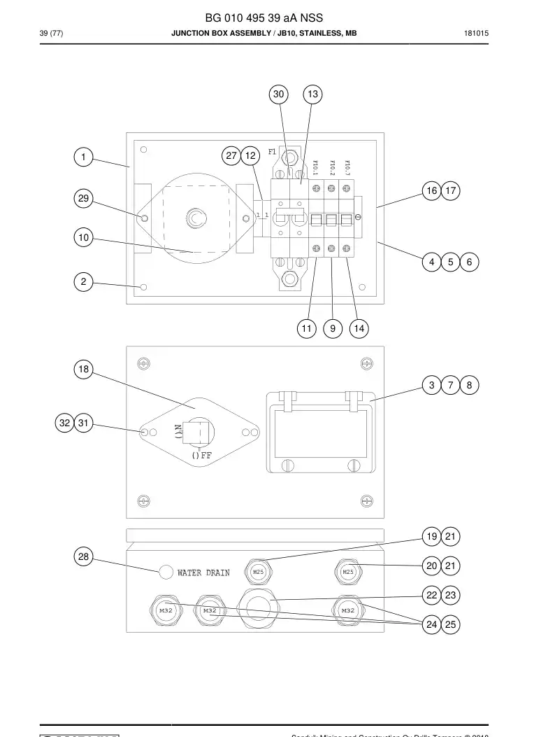 BG01049539a BG 010 495 39a Junction Box Assembly - Sandvik Technical Drawing