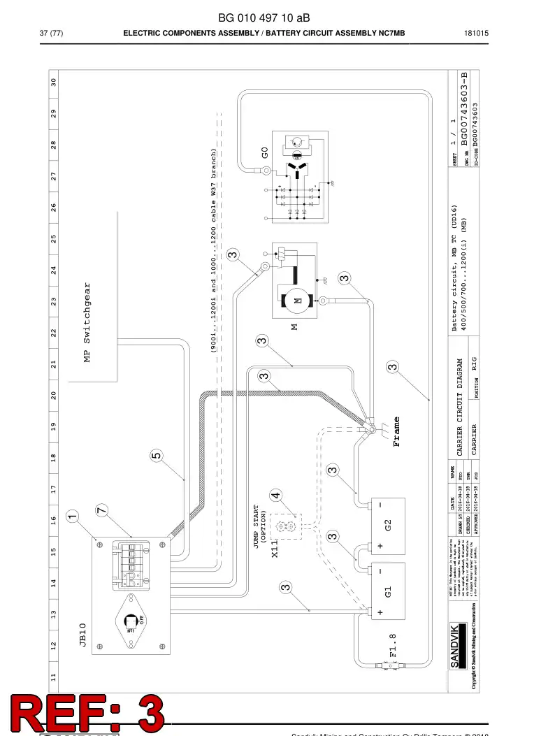 BG01049660a BG 010 496 60a Wiring Harness Assembly - Sandvik Technical Drawing