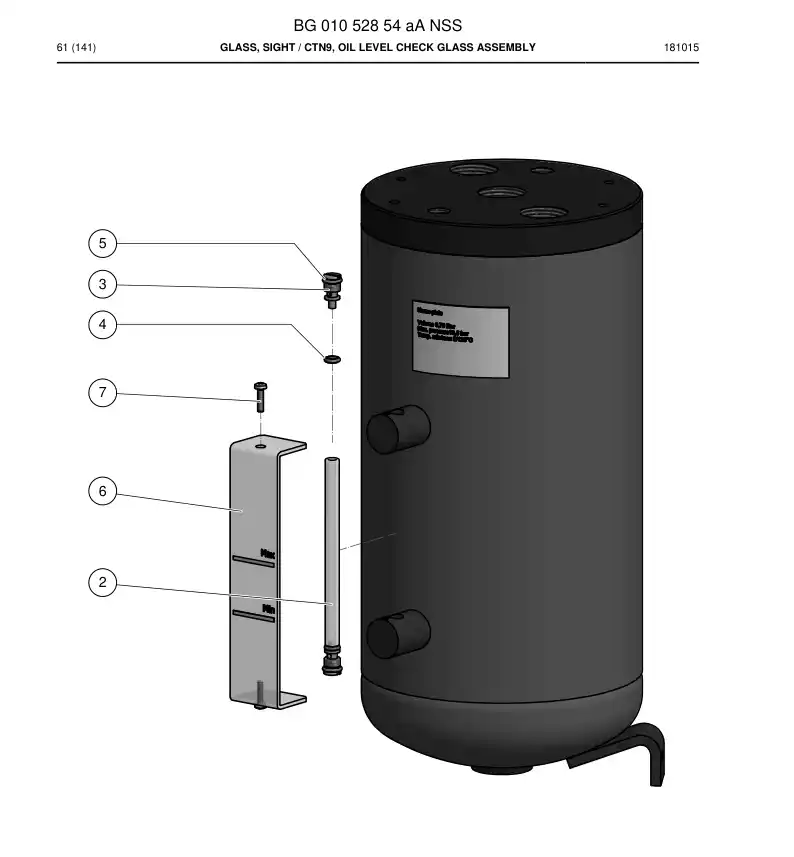 BG01052854a BG 010 528 54a Glass, Sight - Sandvik Technical Drawing