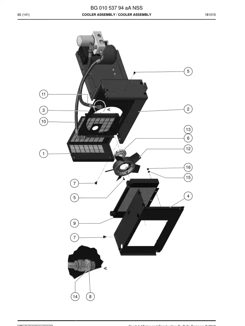 BG01053794a BG 010 537 94a Cooler Assembly - Sandvik Technical Drawing