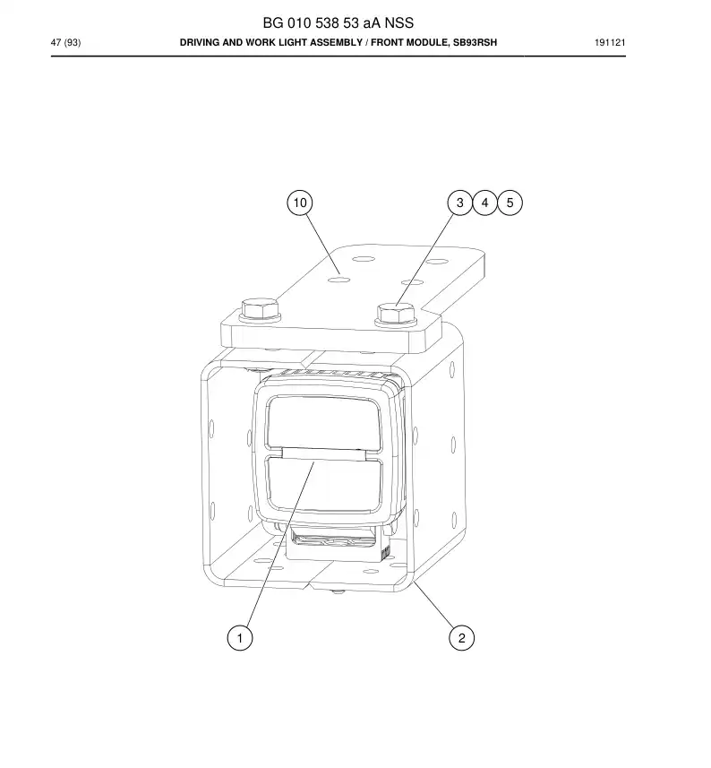BG01053853a BG 010 538 53a Driving And Work Light Assembly - Sandvik Technical Drawing