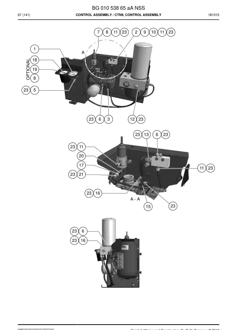 BG01053865a BG 010 538 65a Control Assembly - Sandvik Technical Drawing