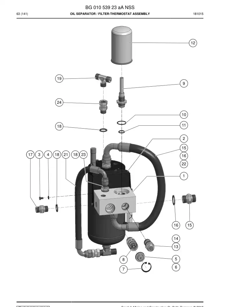 BG01053923a BG 010 539 23a Oil Separator - Sandvik Technical Drawing