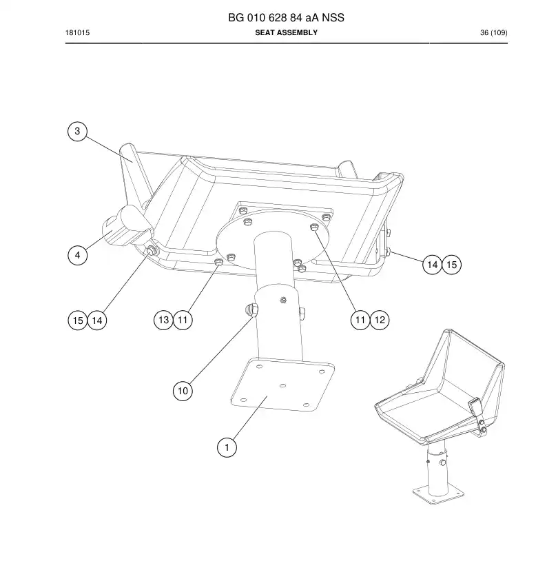 BG01062884a BG 010 628 84a Seat Assembly - Sandvik Technical Drawing