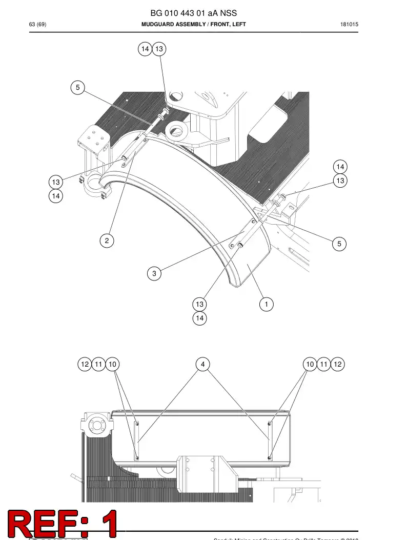 BG01065764a BG 010 657 64a Mudguard - Sandvik Technical Drawing
