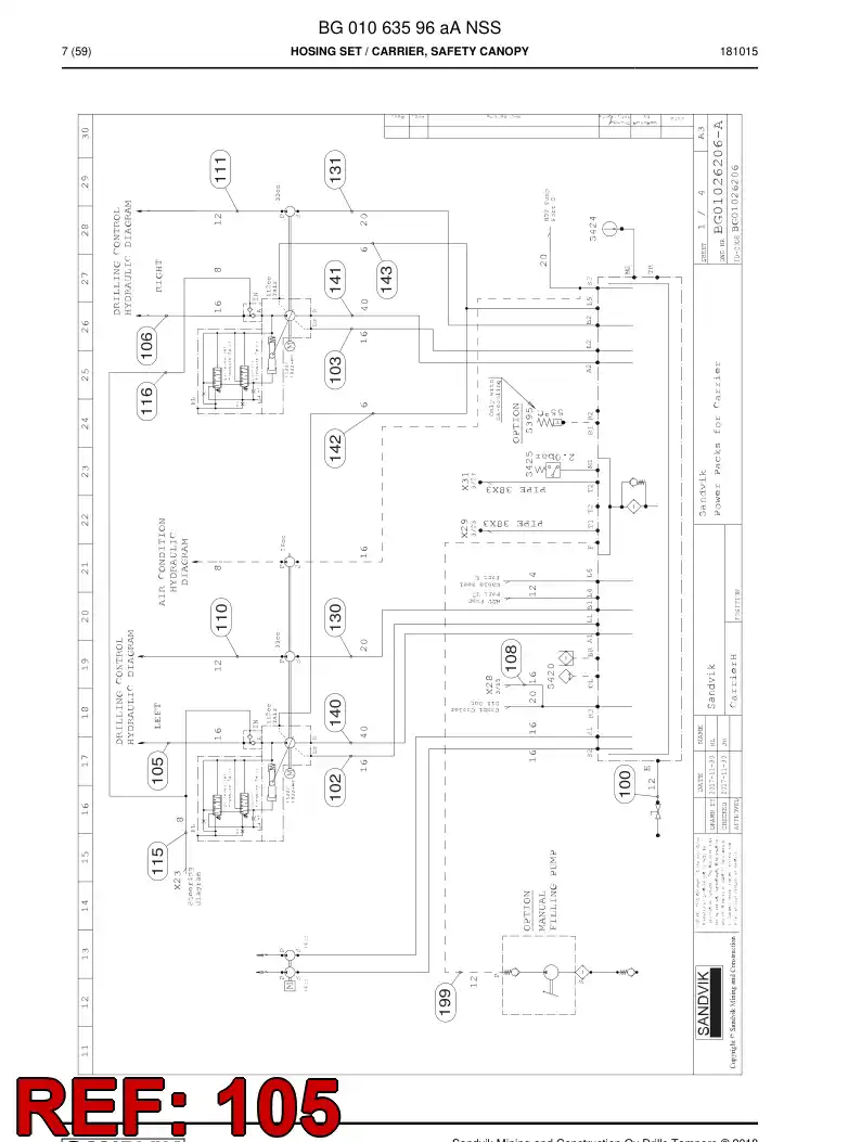 BG01067854a BG 010 678 54a Hose Assembly, Hydraulic - Sandvik Technical Drawing