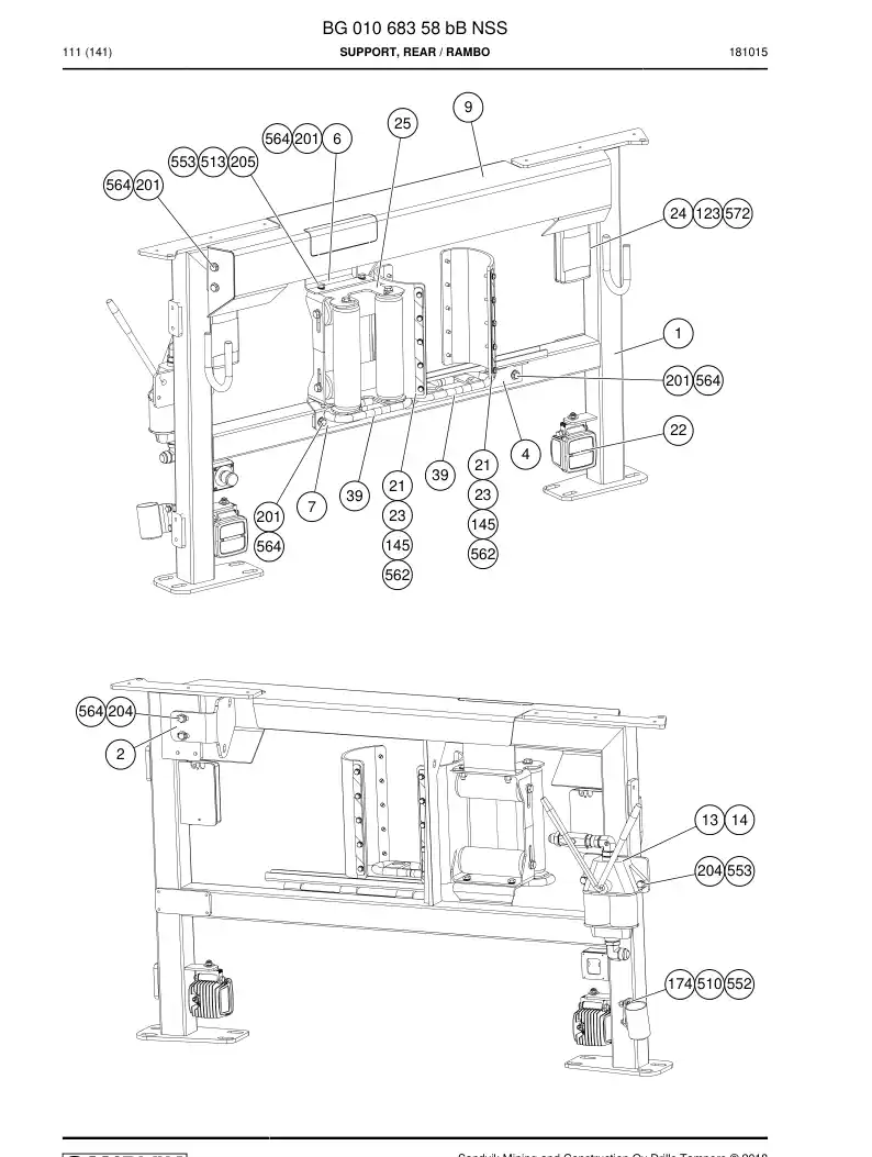 BG01068358b BG 010 683 58b Support, Rear - Sandvik Technical Drawing