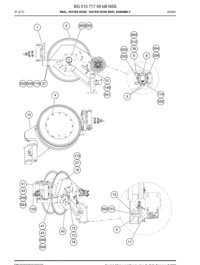 BG01071759b BG 010 717 59b Reel, Water Hose - Sandvik Technical Drawing
