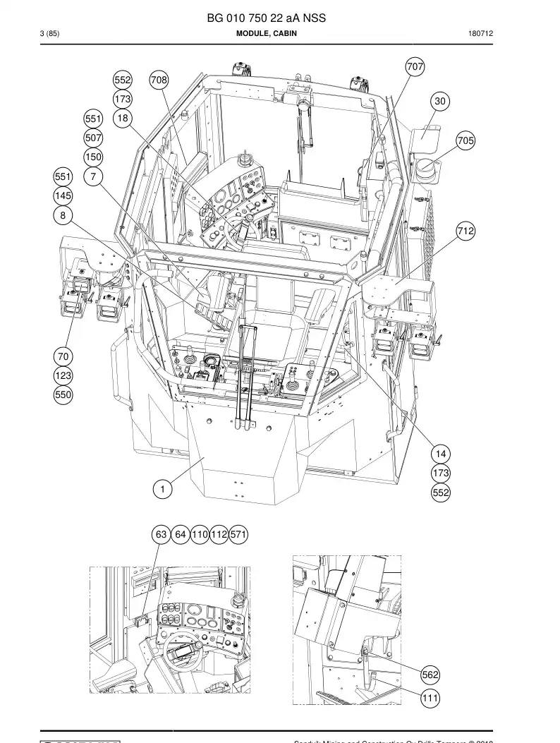 BG01075022a BG 010 750 22a Module, Cabin - Sandvik Technical Drawing