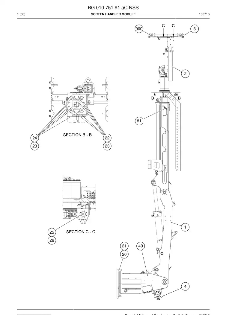 BG01075191a BG 010 751 91a Screen handler module - Sandvik Technical Drawing