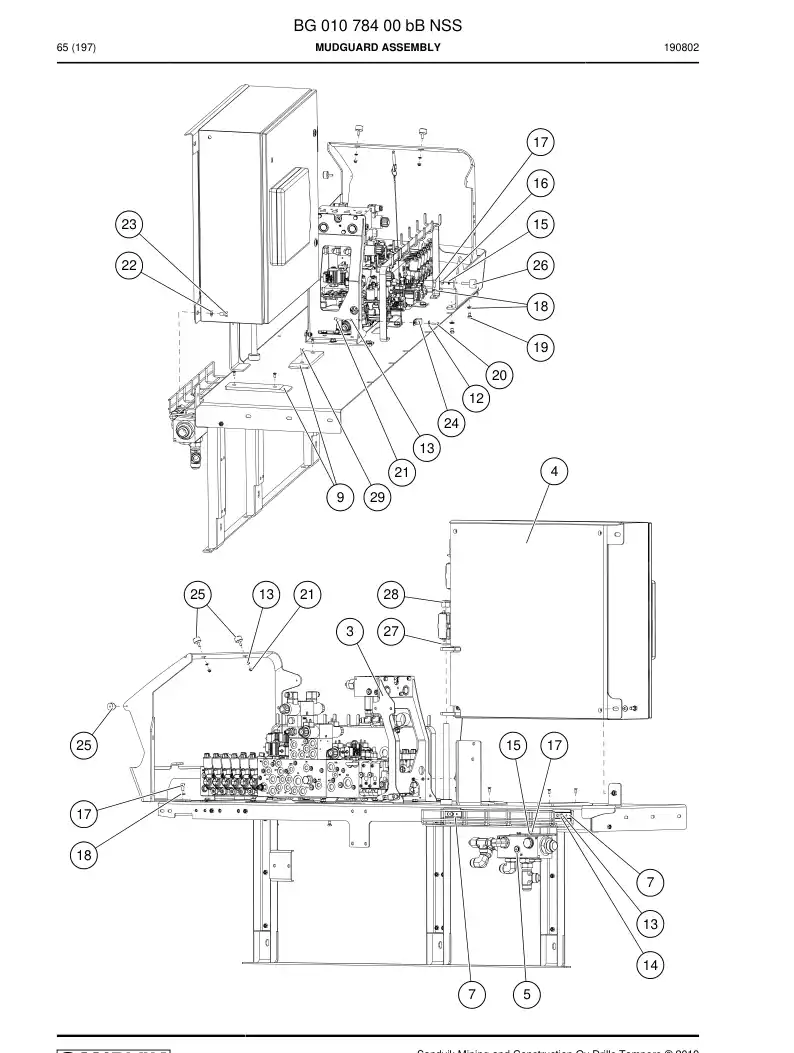 BG01078400b BG 010 784 00b Mudguard Assembly - Sandvik Technical Drawing