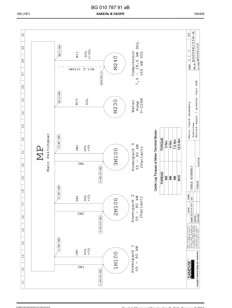 BG01078791a BG 010 787 91a Cable Assembly - Sandvik Technical Drawing