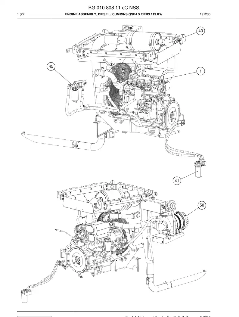 BG01080811c BG 010 808 11c Engine Assembly, Diesel - Sandvik Technical Drawing