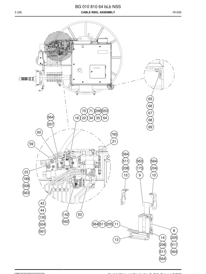 BG01081064b BG 010 810 64b Cable Reel Assembly - Sandvik Technical Drawing