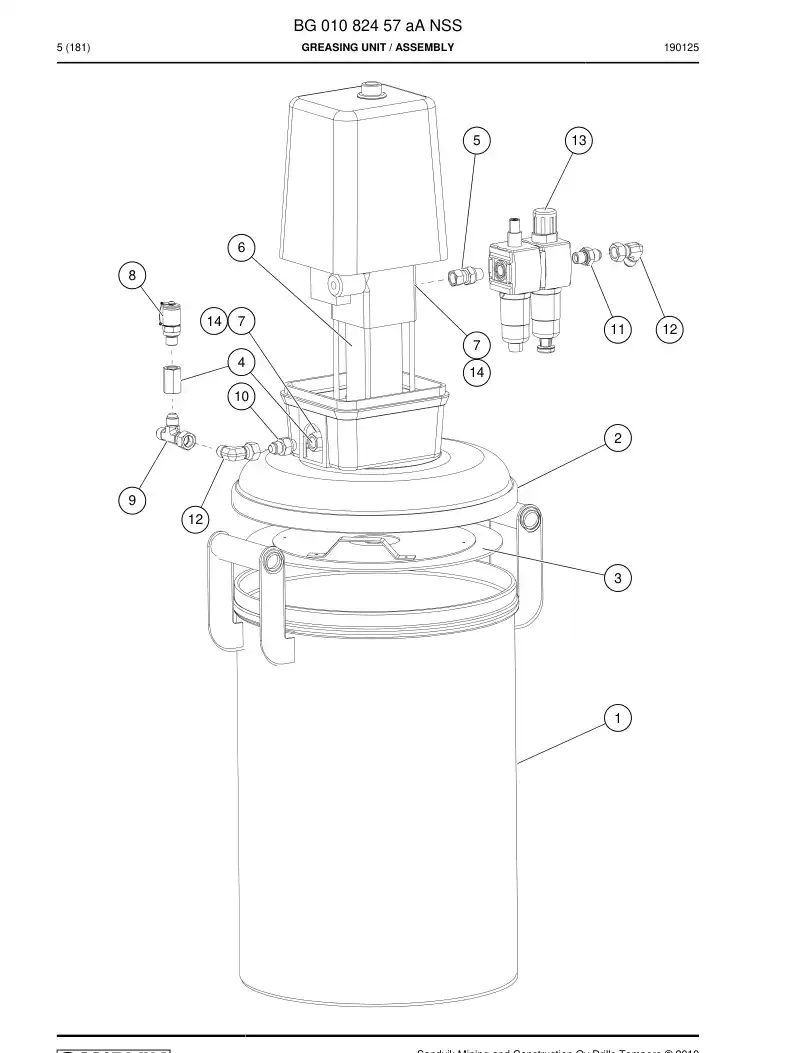 BG01082457a BG 010 824 57a Greasing Unit - Sandvik Technical Drawing