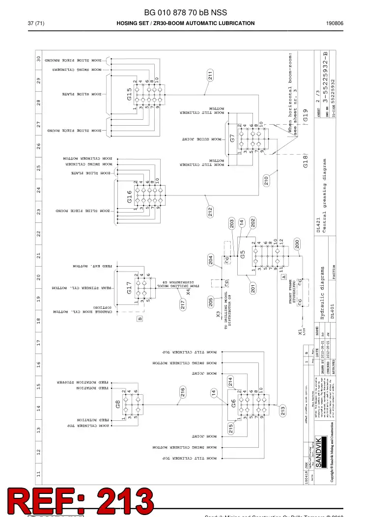 BG01087878a BG 010 878 78a Hose Assembly, Hydraulic - Sandvik Technical Drawing