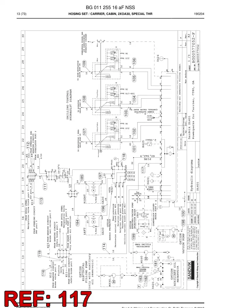 BG01090257a BG 010 902 57a ASSEMBLY DE HOSES, HYDRAULICULICAS - Sandvik Technical Drawing